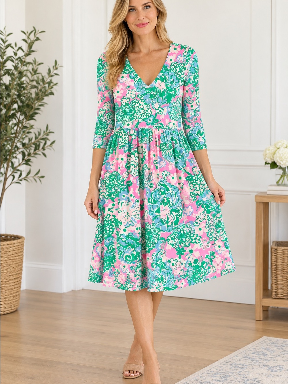 Lilly Pulitzer Pink and Green Floral Dress